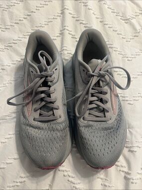 Brooks Adrenaline Gray Running Sneakers with Pink Accents